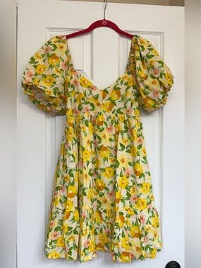 Red Dress Boutique Yellow Floral Puff Sleeve Mini Dress